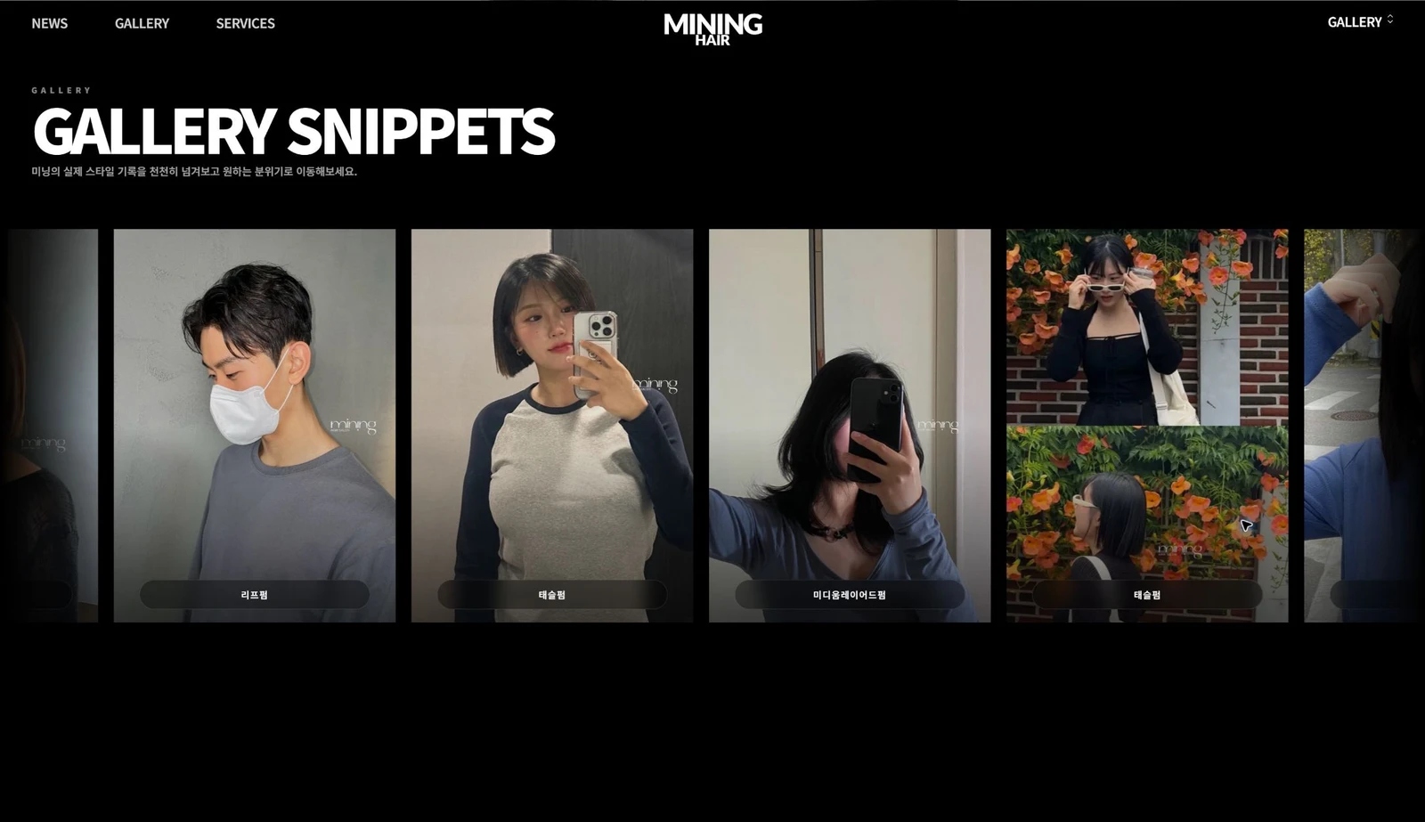 ส่วน Gallery Snippets พร้อมการ์ดภาพเคลื่อนแนวนอน