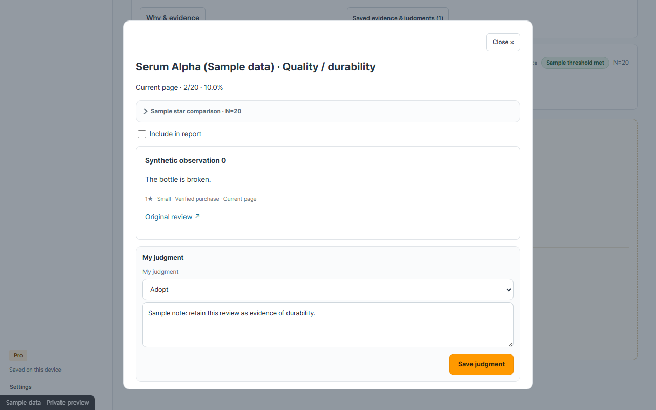 Review Scout evidence trail — each ranking claim linked to its source review